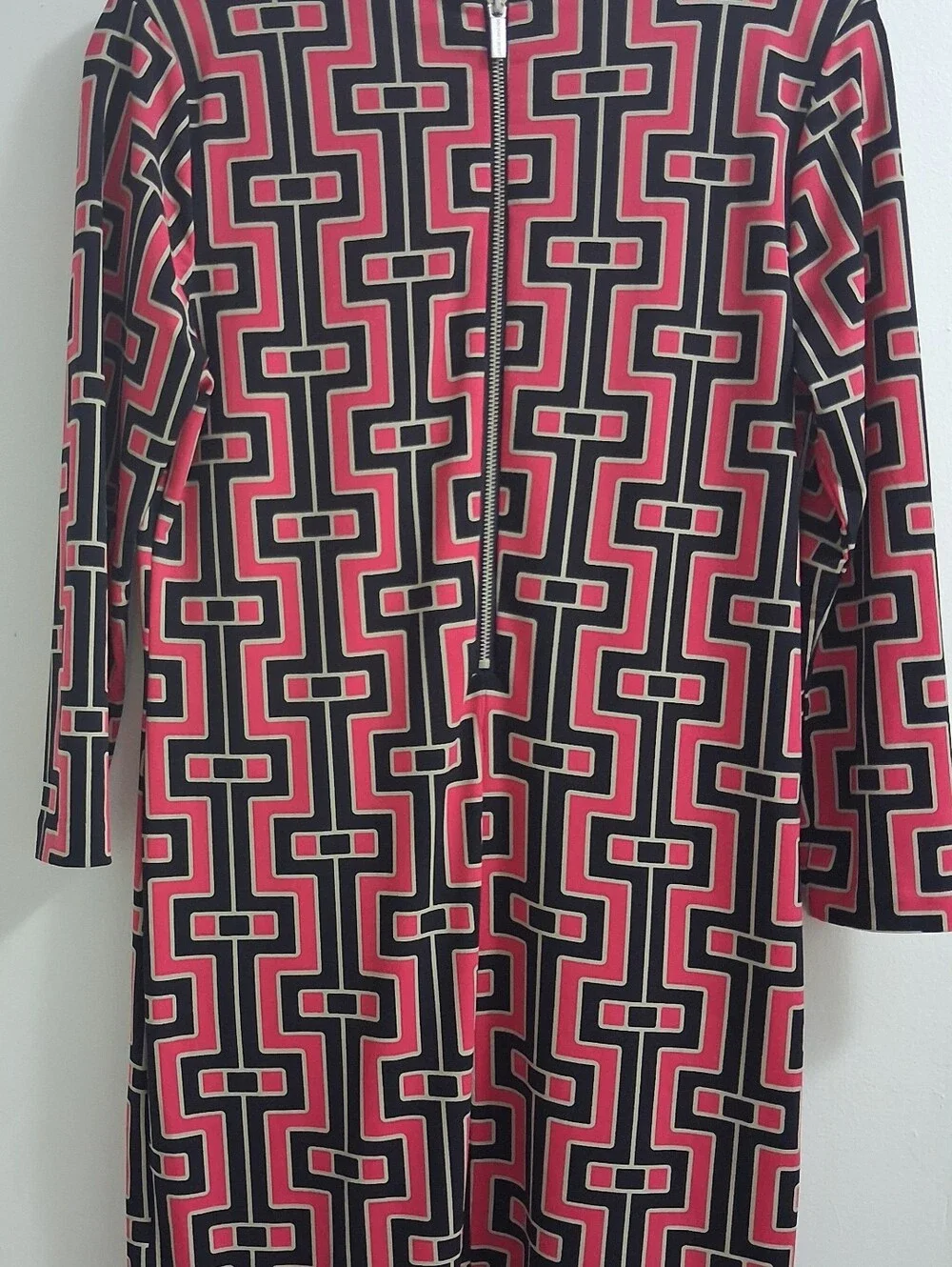 Michael Kors Pink & Black Geometric Zip-Back Long Sleeve Dress